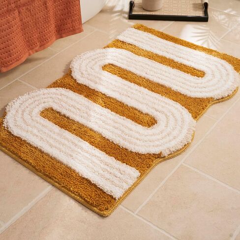 Unique Boho Bathroom Rugs, Cute Bath Mat with Funky Design, Fun Bohemian Decor for Bathroom Bedroom, Machine Washable Soft Non-Slip Bath Rug, 30" X 20", Mustard Yellow in Kuwait