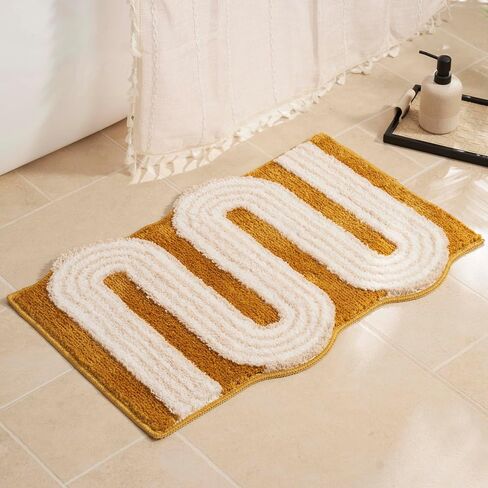 Unique Boho Bathroom Rugs, Cute Bath Mat with Funky Design, Fun Bohemian Decor for Bathroom Bedroom, Machine Washable Soft Non-Slip Bath Rug, 30" X 20", Mustard Yellow in Kuwait