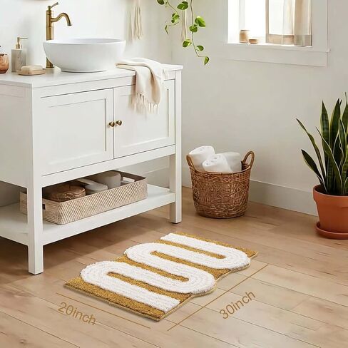 Unique Boho Bathroom Rugs, Cute Bath Mat with Funky Design, Fun Bohemian Decor for Bathroom Bedroom, Machine Washable Soft Non-Slip Bath Rug, 30" X 20", Mustard Yellow in Kuwait