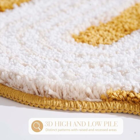 Unique Boho Bathroom Rugs, Cute Bath Mat with Funky Design, Fun Bohemian Decor for Bathroom Bedroom, Machine Washable Soft Non-Slip Bath Rug, 30" X 20", Mustard Yellow in Kuwait