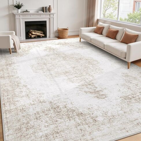 6x9 Area Rugs for Living Room Bedroom, Washable Soft Nursery Rug, Beige Vintage Non-Slip Distressed Large Neutral Rug Boho Retro Medallion Low Pile Carpet Indoor Rugs for Dining Room Office Home in Saudi Arabia