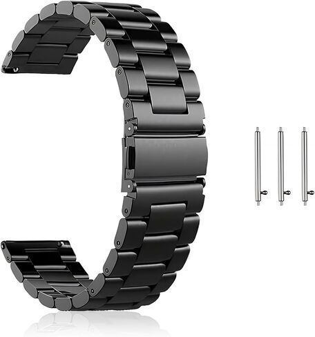 Metal Watch Band for Men, 22mm Quick Release Stainless Steel Watch Bracelet with Black Finish, Heavy Duty Chain Strap Replacement and Classic, Business Style in Saudi Arabia
