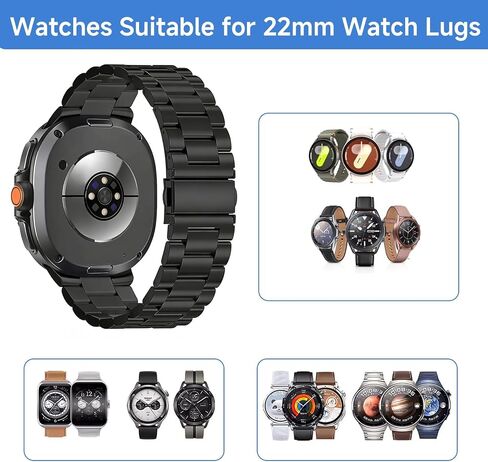 Metal Watch Band for Men, 22mm Quick Release Stainless Steel Watch Bracelet with Black Finish, Heavy Duty Chain Strap Replacement and Classic, Business Style in Saudi Arabia