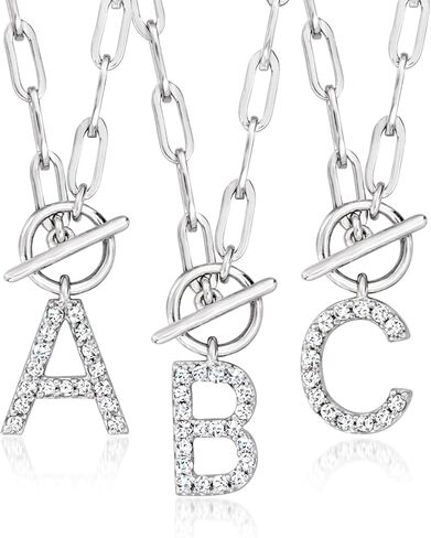 Pure Collection by Ross-Simons Diamond Initial Paper Clip Link Toggle Necklace in Sterling Silver in Kuwait