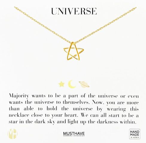MUSTHAVE 18K Gold Plated Simple Line Star Necklace, Yellow Gold Color, Anchor Chain, Cute, Size 16 inch + 2 inch Extender, Gift Card, Birthday, BFF, Unisex (Yellow Gold) in Saudi Arabia