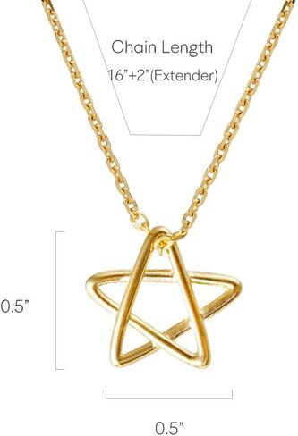 MUSTHAVE 18K Gold Plated Simple Line Star Necklace, Yellow Gold Color, Anchor Chain, Cute, Size 16 inch + 2 inch Extender, Gift Card, Birthday, BFF, Unisex (Yellow Gold) in Saudi Arabia