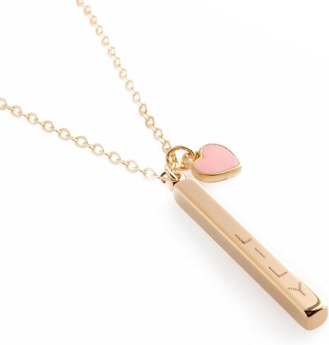 Personalized Name Bar Necklace with Pink Heart Charm for Women, Custom Engraved with Symbols Roman Numerals Coordinates Hearts, 16K Gold Plated Hypoallergenic Stainless Steel, Anniversary Birthday Gift in Kuwait