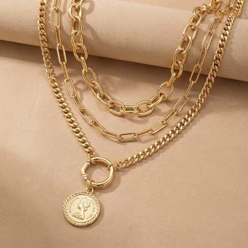 QCWN Chunky Necklace Stack for Women Chunky Necklace Paperclip Chain Cross Beaded Ball OT Toggle Heart Pendant Necklace Chunky Jewelry Set Statement Jewelry Heart Pendant Necklace Chunky Jewelry Set in Saudi Arabia