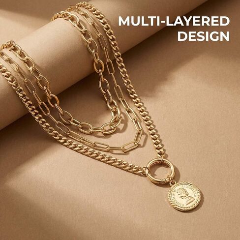 QCWN Chunky Necklace Stack for Women Chunky Necklace Paperclip Chain Cross Beaded Ball OT Toggle Heart Pendant Necklace Chunky Jewelry Set Statement Jewelry Heart Pendant Necklace Chunky Jewelry Set in Saudi Arabia