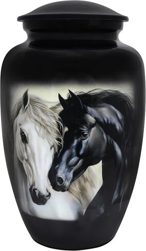 Cremation Urns for Adults, Funeral Urns for Ashes, Memorial Urn, Earns for Ashes for Adult Humans, Metal Urns, Black and White Horse - Large Size in Saudi Arabia