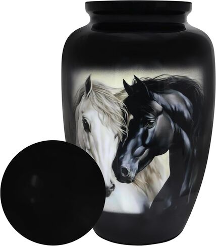 Cremation Urns for Adults, Funeral Urns for Ashes, Memorial Urn, Earns for Ashes for Adult Humans, Metal Urns, Black and White Horse - Large Size in Saudi Arabia