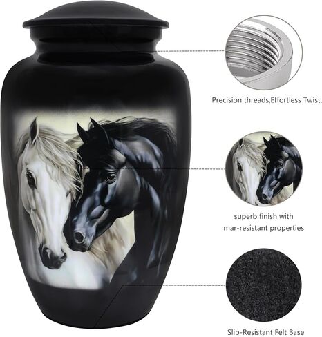 Cremation Urns for Adults, Funeral Urns for Ashes, Memorial Urn, Earns for Ashes for Adult Humans, Metal Urns, Black and White Horse - Large Size in Saudi Arabia
