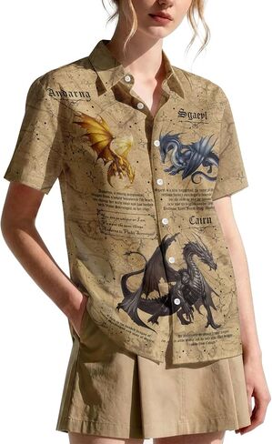 99TIMORO Fantasy Character Button Shirt Women, Novel Movie Themed Button Short Sleeve for Valentine's Day in Saudi Arabia