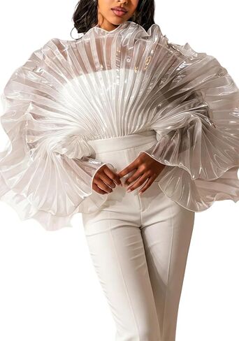 Molisry Women's Summer Trendy Sheer Crop Top Flutter Ruffle Sleeve Tops See Through Tops Dinner Outfits in Saudi Arabia