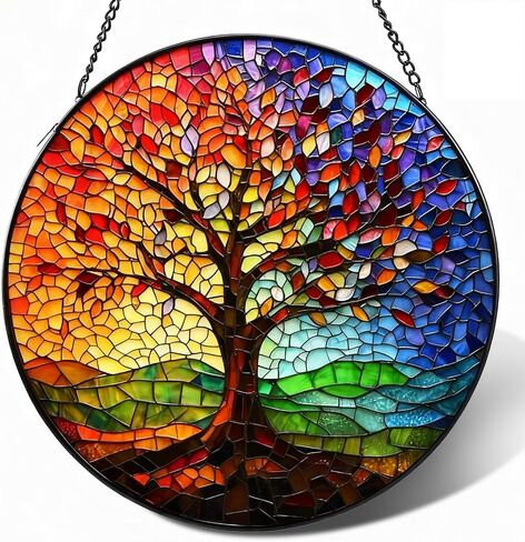 Stained Glass Window Hanging, Colorful Glass Sun Catchers Indoor Window Home Decor Christmas Mother's Day Birthday Gifts for Women, Men, Wife, and Mom 7.8 in (Tree) in Saudi Arabia