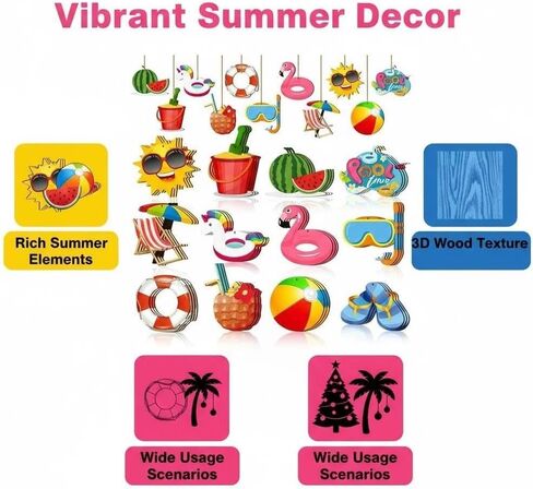 24 Pieces Beach Wood Hanging Ornaments Beach Wooden Slices Coconut Pendant Tags Winter Summer Tree Decorationswith String for Luau Hawaiian Party Supplies in Saudi Arabia