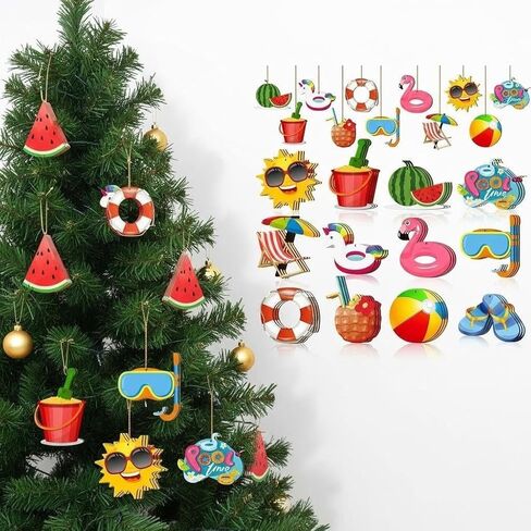 24 Pieces Beach Wood Hanging Ornaments Beach Wooden Slices Coconut Pendant Tags Winter Summer Tree Decorationswith String for Luau Hawaiian Party Supplies in Saudi Arabia