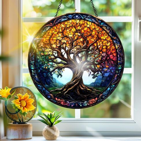 Colorful Acrylic Suncatcher, Sun Catchers Tree of Life Hanging Window Decoration, Rainbow Maker Wall Art, for Balcony Indoor Outdoor Garden Christmas Ornaments Decor 7.8x7.8 Inch CH#122 in Kuwait