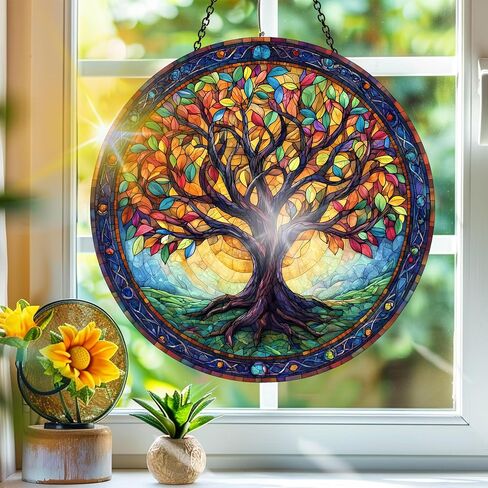 Colorful Acrylic Suncatcher, Sun Catchers Tree of Life Hanging Window Decoration, Rainbow Maker Wall Art, for Balcony Indoor Outdoor Garden Christmas Ornaments Decor 7.8x7.8 Inch CH#122 in Kuwait