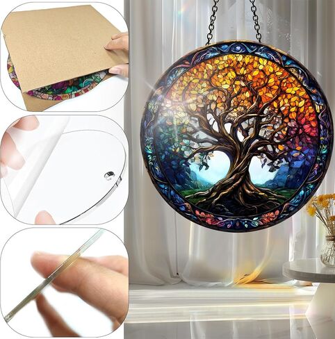 Colorful Acrylic Suncatcher, Sun Catchers Tree of Life Hanging Window Decoration, Rainbow Maker Wall Art, for Balcony Indoor Outdoor Garden Christmas Ornaments Decor 7.8x7.8 Inch CH#122 in Kuwait