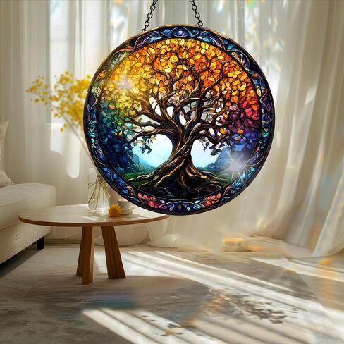 Colorful Acrylic Suncatcher, Sun Catchers Tree of Life Hanging Window Decoration, Rainbow Maker Wall Art, for Balcony Indoor Outdoor Garden Christmas Ornaments Decor 7.8x7.8 Inch CH#122 in Kuwait