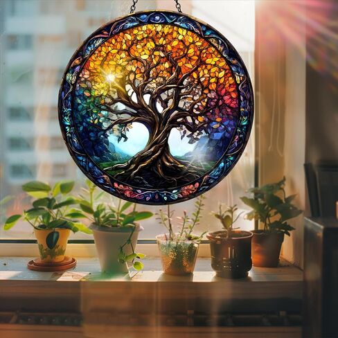 Colorful Acrylic Suncatcher, Sun Catchers Tree of Life Hanging Window Decoration, Rainbow Maker Wall Art, for Balcony Indoor Outdoor Garden Christmas Ornaments Decor 7.8x7.8 Inch CH#122 in Kuwait