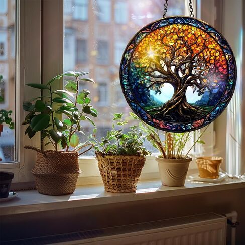 Colorful Acrylic Suncatcher, Sun Catchers Tree of Life Hanging Window Decoration, Rainbow Maker Wall Art, for Balcony Indoor Outdoor Garden Christmas Ornaments Decor 7.8x7.8 Inch CH#122 in Kuwait