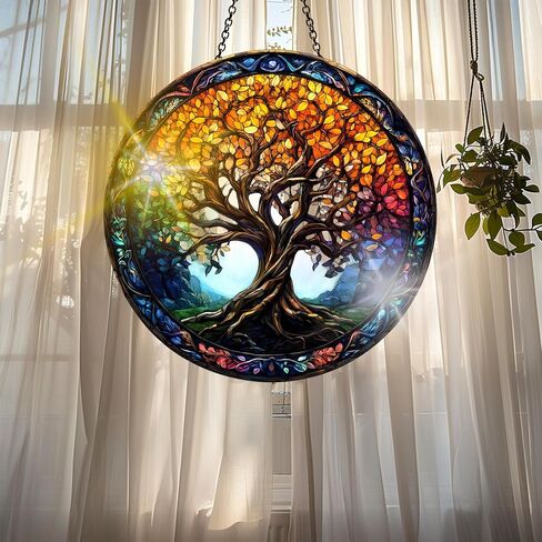 Colorful Acrylic Suncatcher, Sun Catchers Tree of Life Hanging Window Decoration, Rainbow Maker Wall Art, for Balcony Indoor Outdoor Garden Christmas Ornaments Decor 7.8x7.8 Inch CH#122 in Kuwait