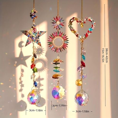 3 قطعة نافذة كريستال Suncatcher معلقة صانع قوس قزح لامعة الراين المنشور المعلقات حديقة المنزل حديقة السيارة ديكور in Kuwait