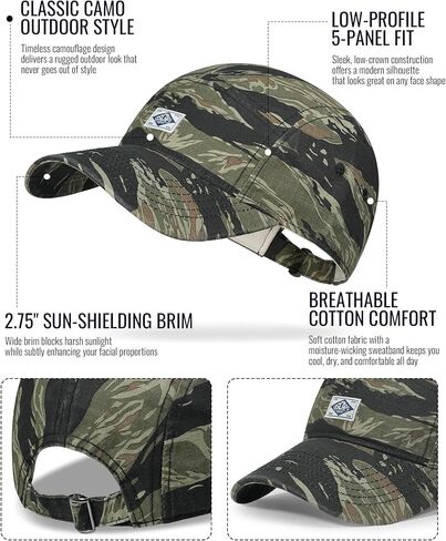 CLAPE Camouflage Baseball Cap, Low Profile 5 Panel Breathable Cotton Dad Hat Summer Outdoor Cap for Hiking Camping in Kuwait