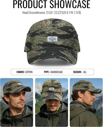 CLAPE Camouflage Baseball Cap, Low Profile 5 Panel Breathable Cotton Dad Hat Summer Outdoor Cap for Hiking Camping in Kuwait
