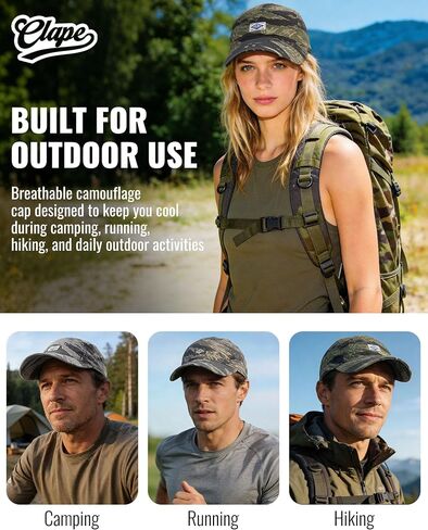 CLAPE Camouflage Baseball Cap, Low Profile 5 Panel Breathable Cotton Dad Hat Summer Outdoor Cap for Hiking Camping in Kuwait