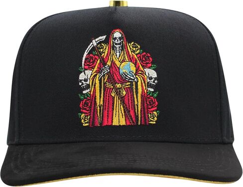 Ferreti Hats FT174 Black La Muerte Hat for Men & Women - Embroidered Black Baseball Cap - Premium Adjustable Snapback Cap, Gorra Negra para Hombre y Mujer in Saudi Arabia