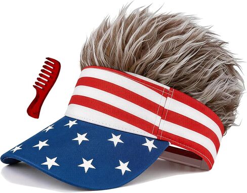 Patriotic USA Wig Hat Adjustable Baseball Cap with Fake Hair Mens Visor Cap Wig for July 4th, Summer Essential, Game Day in Saudi Arabia