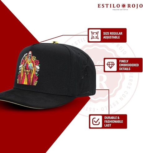 Ferreti Hats FT174 Black La Muerte Hat for Men & Women - Embroidered Black Baseball Cap - Premium Adjustable Snapback Cap, Gorra Negra para Hombre y Mujer in Saudi Arabia