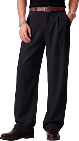 Men's Pleated Dress Pants Old Money Style Drapey Suit Trousers Full Length Slacks with Elastic Back Waistband in Saudi Arabia
