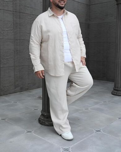 Men’s Big & Tall Casual Pants, Loose Fit Straight Leg Pants for Men, Baggy Trousers with Elastic Drawstring Waist in Saudi Arabia