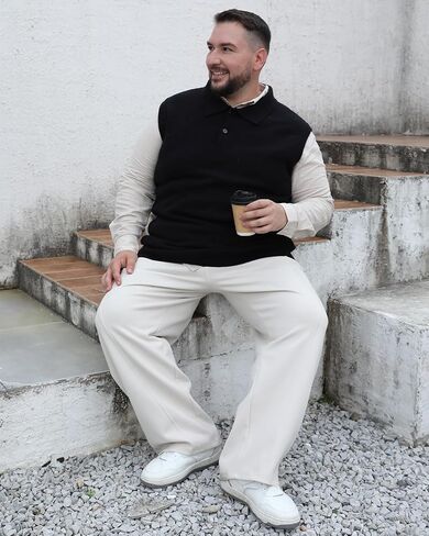 Men’s Big & Tall Casual Pants, Loose Fit Straight Leg Pants for Men, Baggy Trousers with Elastic Drawstring Waist in Saudi Arabia