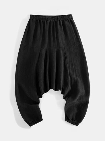 Men's Woven Linen Blend Pants – Drawstring Elastic Waist Relaxed Fit Harem Trousers for Casual Summer Beach Wear in Kuwait