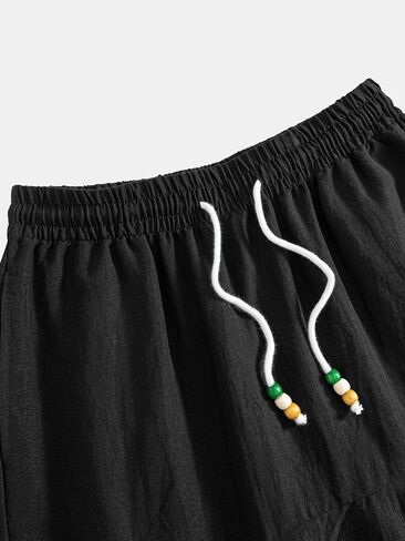 Men's Woven Linen Blend Pants – Drawstring Elastic Waist Relaxed Fit Harem Trousers for Casual Summer Beach Wear in Kuwait