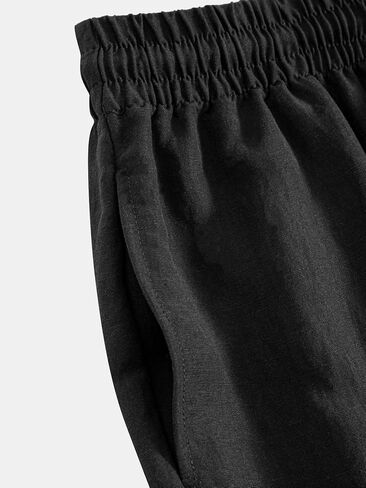 Men's Woven Linen Blend Pants – Drawstring Elastic Waist Relaxed Fit Harem Trousers for Casual Summer Beach Wear in Kuwait