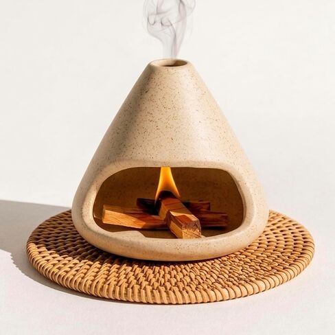 Ceramic Sage Smudge Burner with Ash Catcher – Handmade 4-in-1 Palo Santo & Incense Holder for Meditation, Yoga & Home Decor in Kuwait