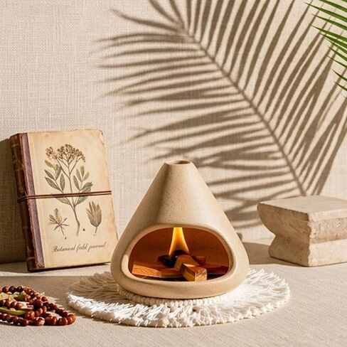 Ceramic Sage Smudge Burner with Ash Catcher – Handmade 4-in-1 Palo Santo & Incense Holder for Meditation, Yoga & Home Decor in Kuwait