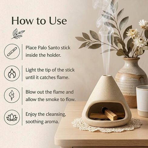 Ceramic Sage Smudge Burner with Ash Catcher – Handmade 4-in-1 Palo Santo & Incense Holder for Meditation, Yoga & Home Decor in Kuwait