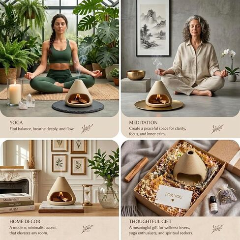 Ceramic Sage Smudge Burner with Ash Catcher – Handmade 4-in-1 Palo Santo & Incense Holder for Meditation, Yoga & Home Decor in Kuwait