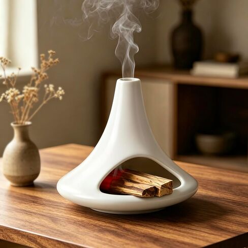 Ceramic Palo Santo Holder Chiminea Shape Burner, Mini Smudge Bowl with Ash Catcher for Incense Cones & Candles, Palo Santo Sticks, for Meditation, Yoga, Cleansing Ceremony, Handmade (Matte Black) in Saudi Arabia