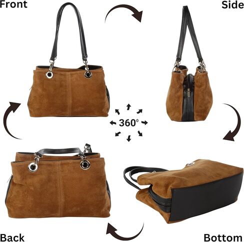 Lush Italian Suede Womens Twin Handle Multi Zip Pockets Small Shoulder Bag - Holly (Medium Grey) in Saudi Arabia