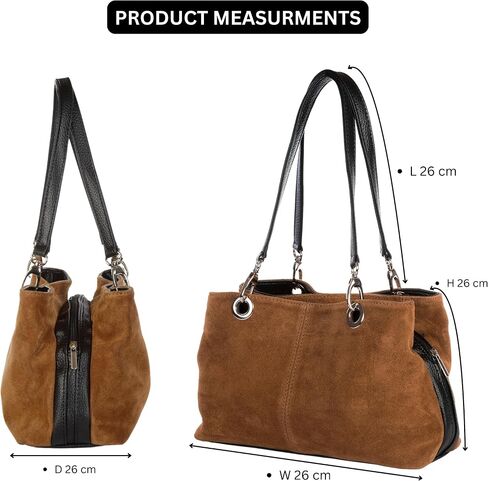 Lush Italian Suede Womens Twin Handle Multi Zip Pockets Small Shoulder Bag - Holly (Medium Grey) in Saudi Arabia