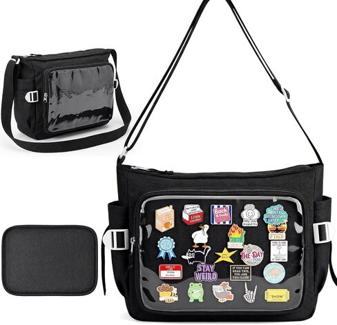 حقيبة Ita Crossbody مع نافذة عرض شفافة، حقيبة Kawaii Anime Messenger للنساء، محفظة كتف حامل شارة DIY، سعة كبيرة Y2K للحفلات التنكرية والمؤتمرات والاستخدام اليومي in Kuwait