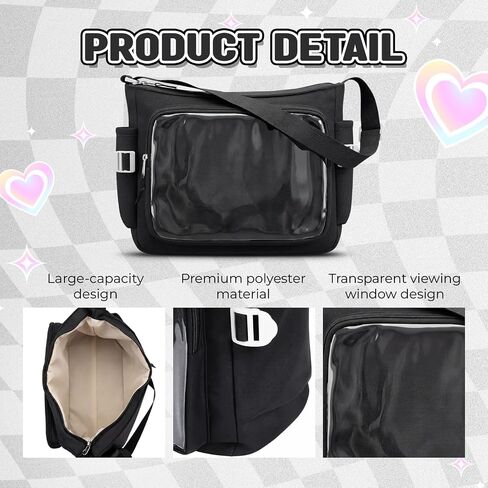 حقيبة Ita Crossbody مع نافذة عرض شفافة، حقيبة Kawaii Anime Messenger للنساء، محفظة كتف حامل شارة DIY، سعة كبيرة Y2K للحفلات التنكرية والمؤتمرات والاستخدام اليومي in Kuwait
